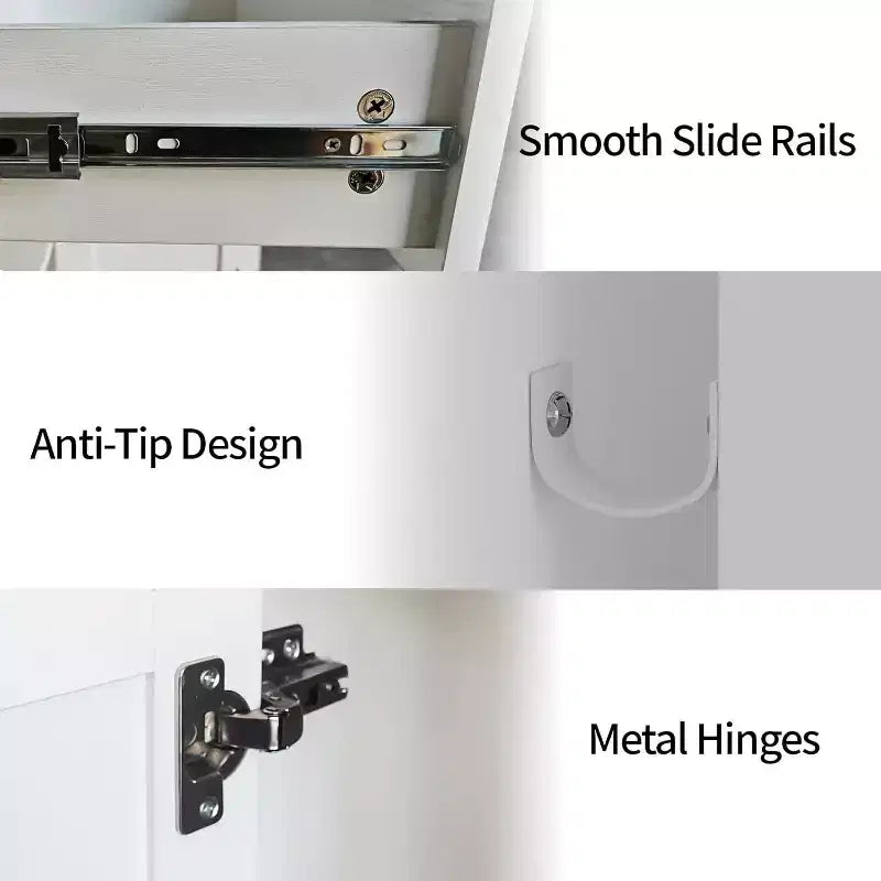 Meuble de rangement de cuisine de style ferme moderne de 107 cm de large, buffet avec tiroirs, étagères réglables et portes, pour salon et salle à manger