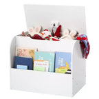 29.5 Organisateur de Rangement de Jouets Moderne pour Enfants, Coffre à Jouets avec Charnière de Sécurité et Étagère Frontale, Caisse de Rangement pour Garçons et Filles - Montage Facile (Blanc)