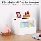 29.5 Organisateur de Rangement de Jouets Moderne pour Enfants, Coffre à Jouets avec Charnière de Sécurité et Étagère Frontale, Caisse de Rangement pour Garçons et Filles - Montage Facile (Blanc)