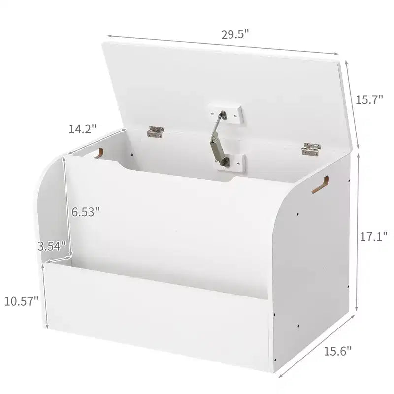 29.5 Organisateur de Rangement de Jouets Moderne pour Enfants, Coffre à Jouets avec Charnière de Sécurité et Étagère Frontale, Caisse de Rangement pour Garçons et Filles - Montage Facile (Blanc)