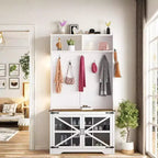 Porte-manteau de ferme, organisateur d'entrée 4-en-1 avec 7 casiers à chaussures et 7 crochets, banc de rangement pour vestiaire/couloir/chambre à coucher
