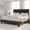 King Size Bed Frame with Adjustable Headboard, Linen Fabric Upholstered and Wooden Slats Support, Heavy Duty Mattress Foundation, No Box Spring Needed
