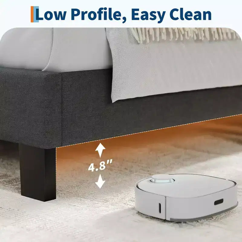 Cadre de lit King Size avec tête de lit réglable, revêtement en tissu de lin et support à lattes en bois, sommier robuste, aucun sommier tapissier requis