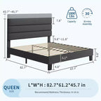 Cadre de lit King Size avec tête de lit réglable, revêtement en tissu de lin et support à lattes en bois, sommier robuste, aucun sommier tapissier requis