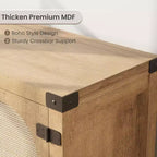 Meuble TV pour Salon, Meuble TV Console 150 cm avec Porte en Rotin et Étagères Réglables, Meuble TV Style Bohème