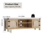 Meuble TV pour Salon, Meuble TV Console 150 cm avec Porte en Rotin et Étagères Réglables, Meuble TV Style Bohème