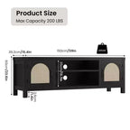 Meuble TV pour Salon, Meuble TV Console 150 cm avec Porte en Rotin et Étagères Réglables, Meuble TV Style Bohème