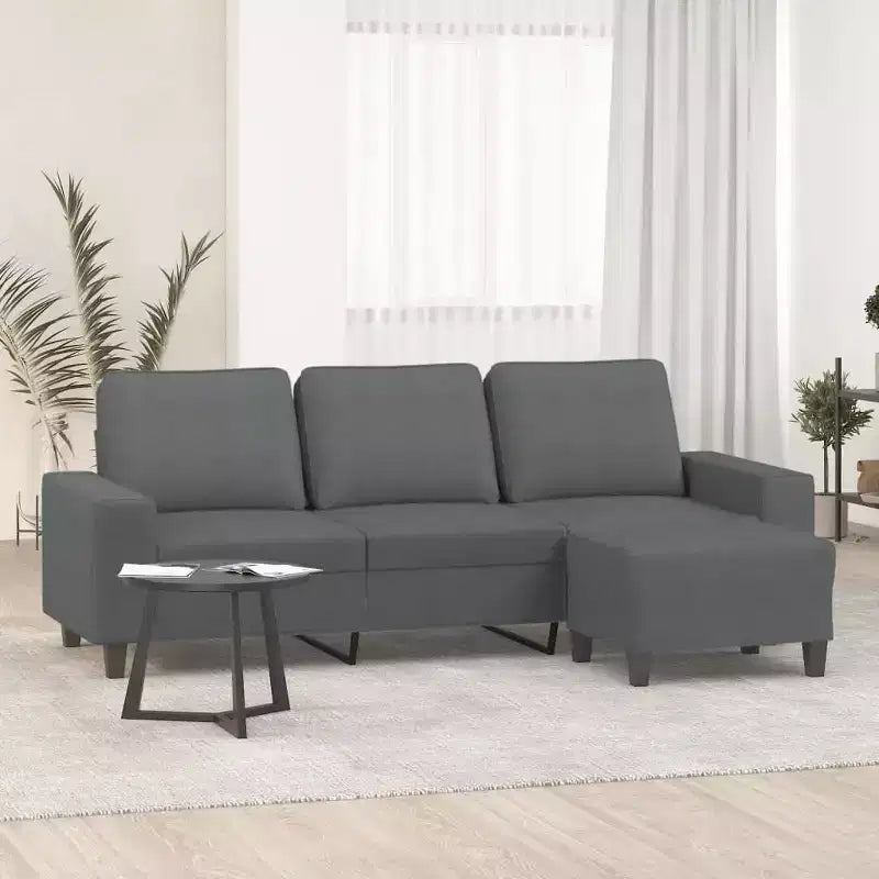 vidaXL Canapé 3 places moderne avec repose-pieds gris foncé - Meuble de salon confortable avec cadre en métal et revêtement en tissu