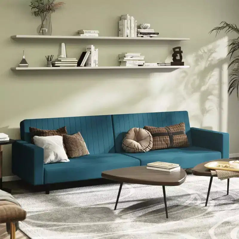 vidaXL Canapé-Lit 2 Places en Velours Bleu - Causeuse Convertible pour Salon, Dortoir, Bureau - Rembourré Taille Lit Simple avec Cadre en Bois