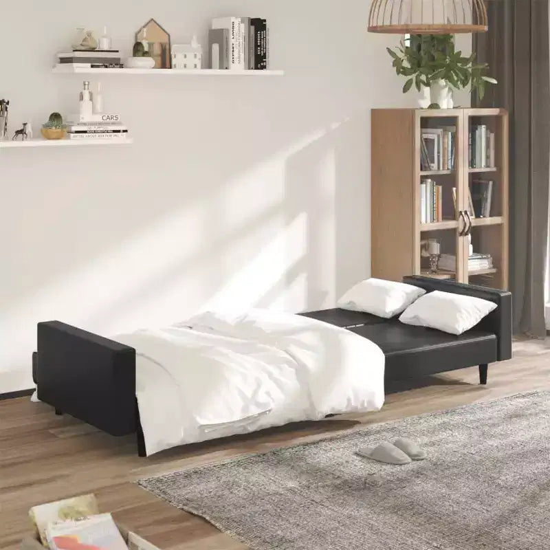 vidaXL Canapé-Lit 2 Places en Velours Noir - Causeuse Convertible/Lit de Repos pour Salon, Studio, Appartement