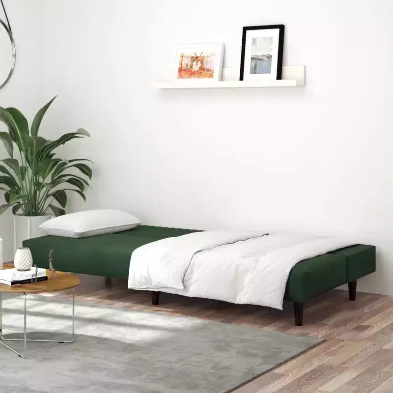vidaXL Canapé-Lit 2 Places en Velours Convertible - Vert Foncé, Rembourrage Doux, Cadre en Bois Robuste, pour Salon, Petits Espaces
