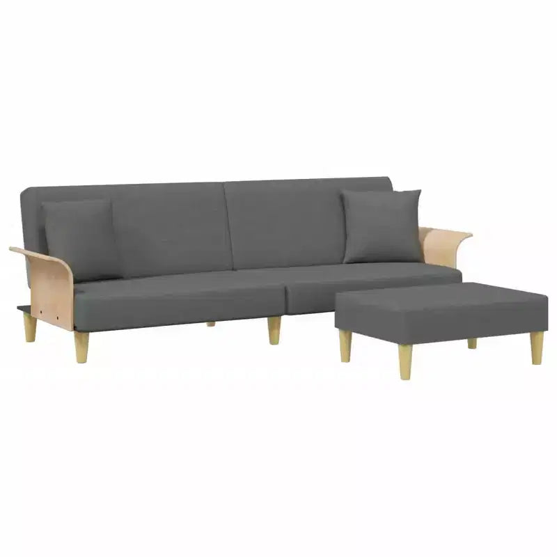 vidaXL 2-Seater Sofa Bed with Pillows and Footstool - Dark Gray Velvet