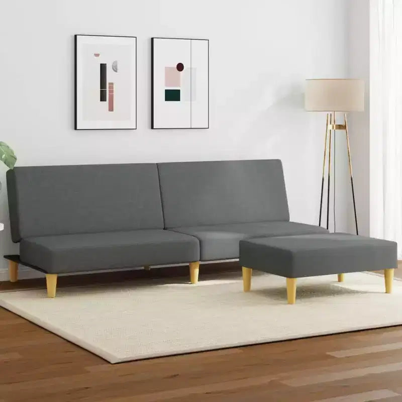 Canapé-lit 2 places vidaXL avec oreillers et pouf - Velours gris foncé