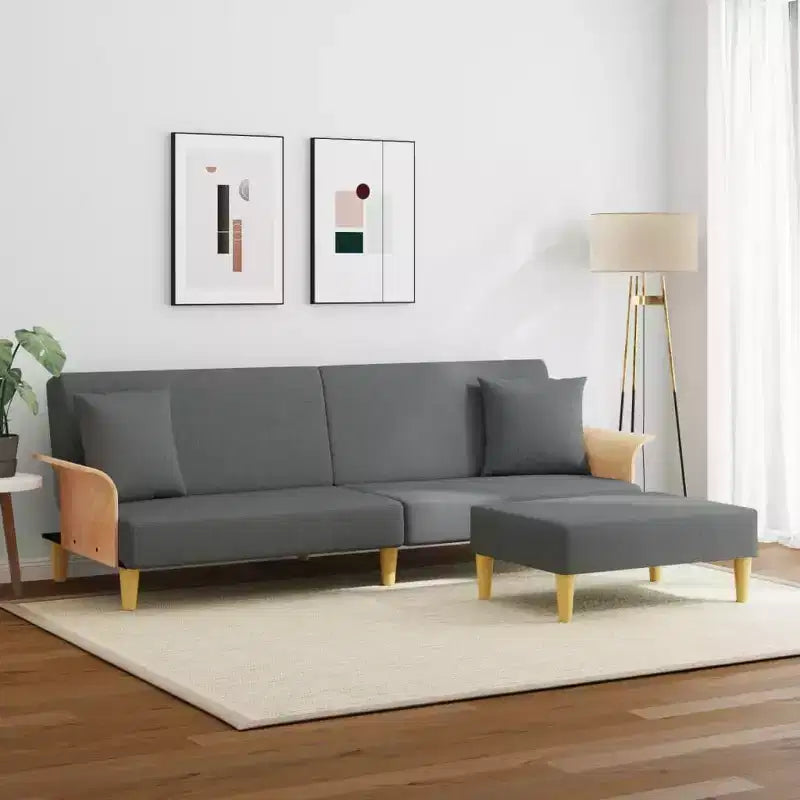 Canapé-lit 2 places vidaXL avec oreillers et pouf - Velours gris foncé