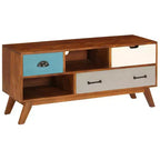vidaXL Solid Wood Acacia TV Stand with Dark Honey Finish - Retro Style, 3 Drawers, 2 Storage Compartments, Unique Wood Grains, Easy Assembly