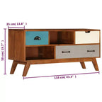 vidaXL Meuble TV en Bois Massif d'Acacia avec Finition Miel Foncée - Style Rétro, 3 Tiroirs, 2 Compartiments de Rangement, Grains de Bois Uniques, Montage Facile