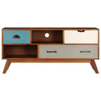 vidaXL Meuble TV en Bois Massif d'Acacia avec Finition Miel Foncée - Style Rétro, 3 Tiroirs, 2 Compartiments de Rangement, Grains de Bois Uniques, Montage Facile