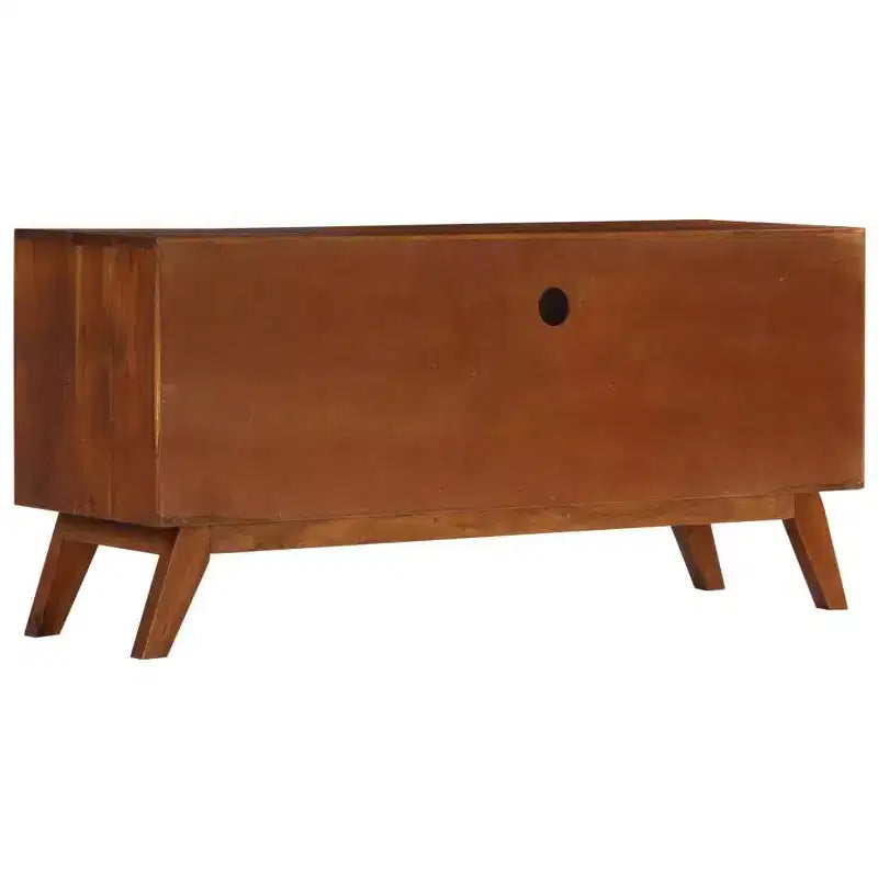 vidaXL Meuble TV en Bois Massif d'Acacia avec Finition Miel Foncée - Style Rétro, 3 Tiroirs, 2 Compartiments de Rangement, Grains de Bois Uniques, Montage Facile