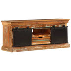 Meuble TV vidaXL – Meuble en bois de style antique 43,3x11,8x17,7 avec trois compartiments et un tiroir – Bois de récupération massif