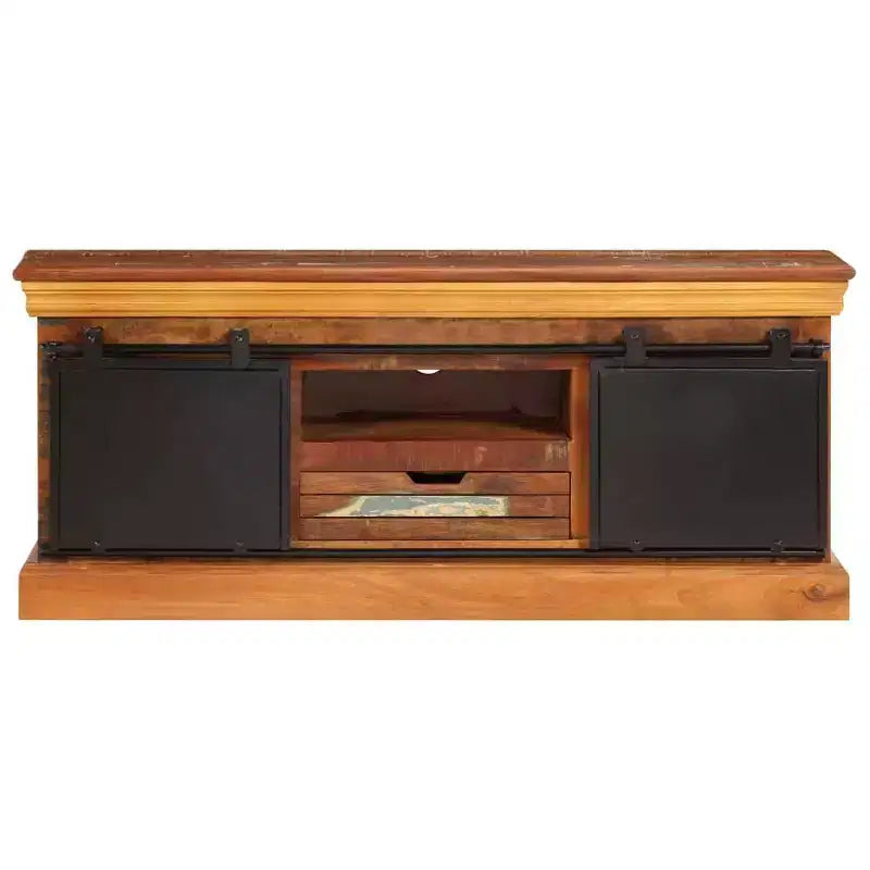 Meuble TV vidaXL – Meuble en bois de style antique 43,3x11,8x17,7 avec trois compartiments et un tiroir – Bois de récupération massif