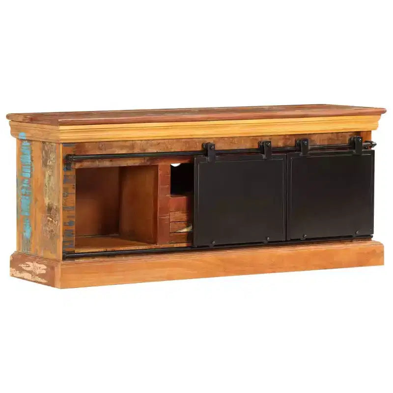 Meuble TV vidaXL – Meuble en bois de style antique 43,3x11,8x17,7 avec trois compartiments et un tiroir – Bois de récupération massif