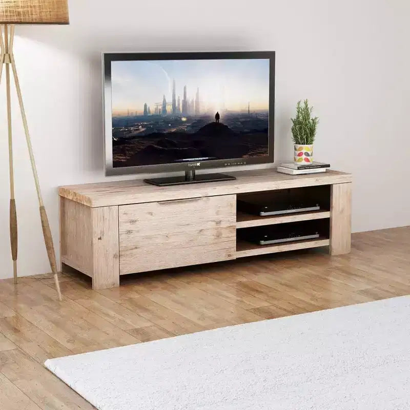 vidaXL Meuble TV en Bois d'Acacia Massif Brossé 140 cm Meuble TV