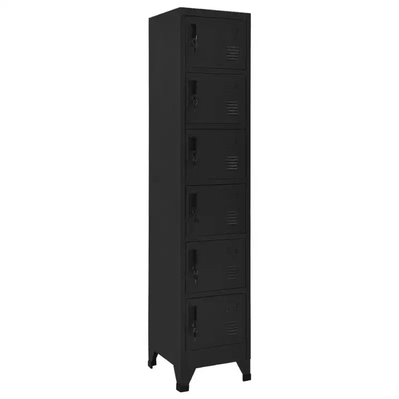 vidaXL Armoire de rangement moderne en acier avec 6 portes verrouillables et bouches d'aération - Noir - 15 x 15,7 x 70,9