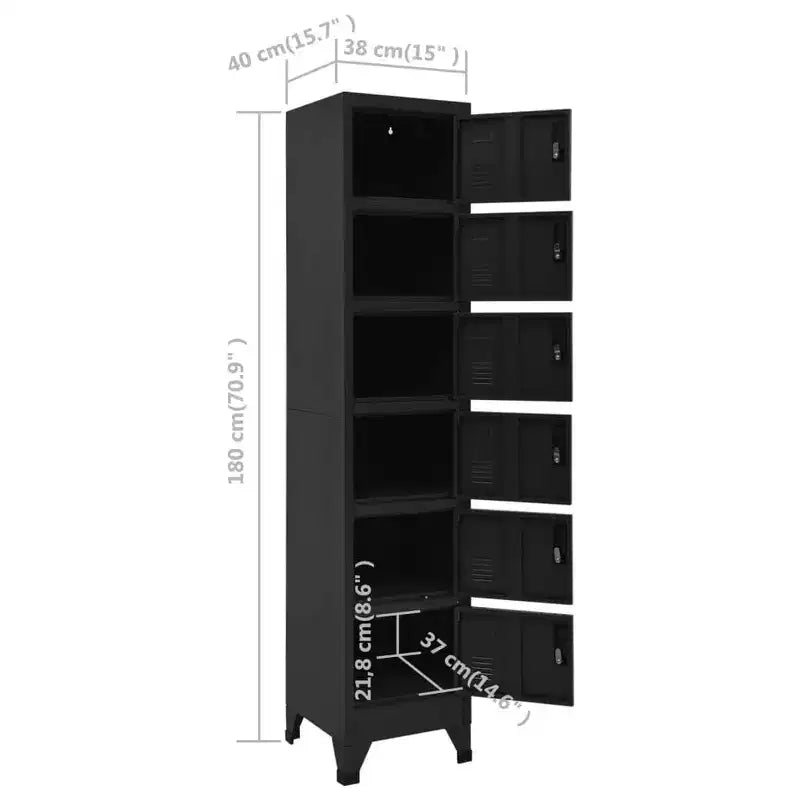 vidaXL Armoire de rangement moderne en acier avec 6 portes verrouillables et bouches d'aération - Noir - 15 x 15,7 x 70,9