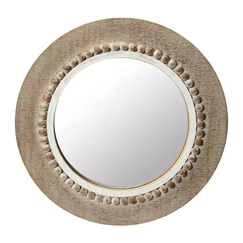 Storied Home Round Wood Framed Wall Mirror, Natural