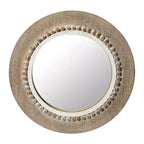 Storied Home Round Wood Framed Wall Mirror, Natural