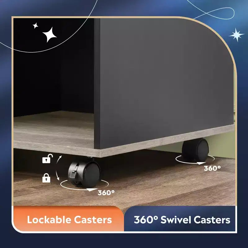 GALAXHERO Meuble de classement mobile en bois à 3 tiroirs, classeur latéral avec support d'imprimante et étagères de rangement ouvertes pour bureau à domicile