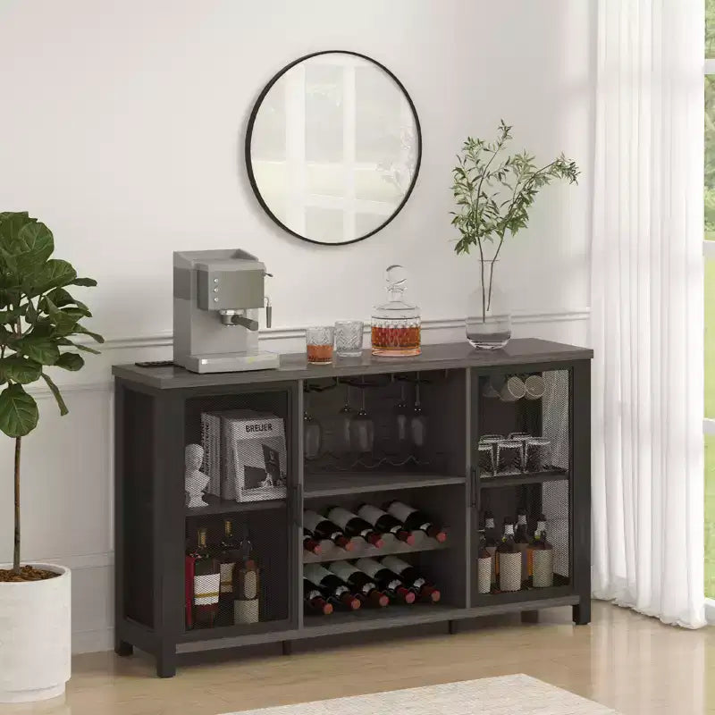 VEVOR Meuble Bar Industriel 55 Pouces, Table à Vin pour Liqueurs et Verres, Buffet avec Étagère à Vin, Noir