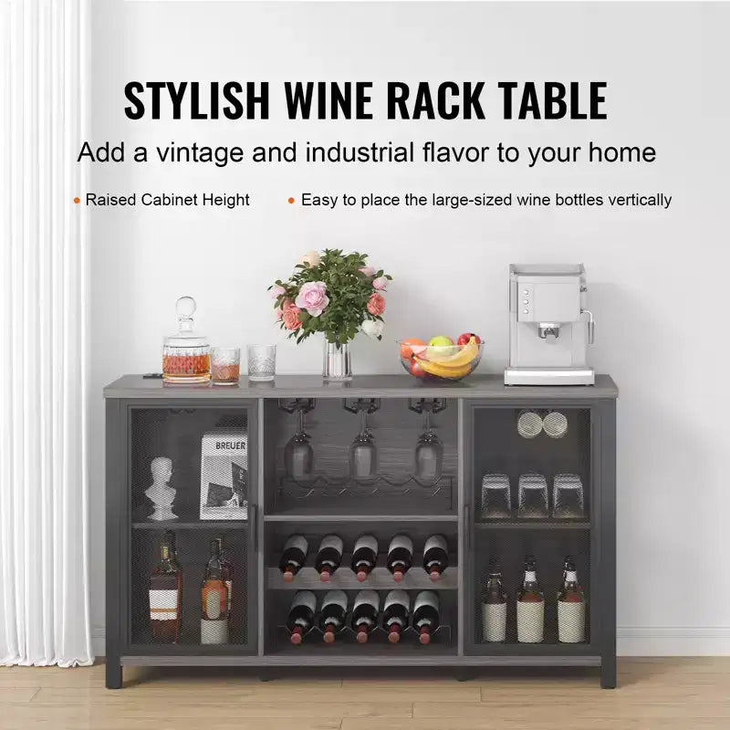 VEVOR Meuble Bar Industriel 55 Pouces, Table à Vin pour Liqueurs et Verres, Buffet avec Étagère à Vin, Noir