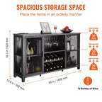 VEVOR Meuble Bar Industriel 55 Pouces, Table à Vin pour Liqueurs et Verres, Buffet avec Étagère à Vin, Noir