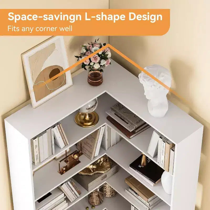 Étagère d'angle en forme de L à 6 niveaux Acekool avec déflecteurs, bibliothèque industrielle haute, grand meuble de rangement pour salon, bureau