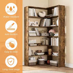 Étagère d'angle en forme de L à 6 niveaux Acekool avec déflecteurs, bibliothèque industrielle haute, grand meuble de rangement pour salon, bureau