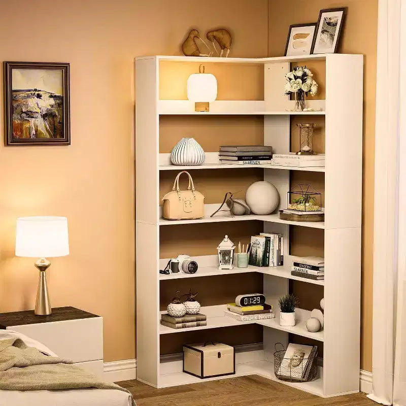Étagère d'angle en forme de L à 6 niveaux Acekool avec déflecteurs, bibliothèque industrielle haute, grand meuble de rangement pour salon, bureau