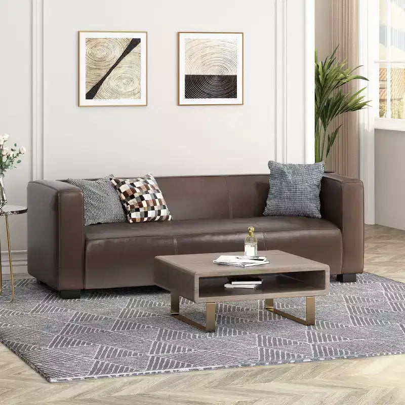80.25 Canapé 3 places marron clair pour salon et salle de réunion Aucun assemblage requis