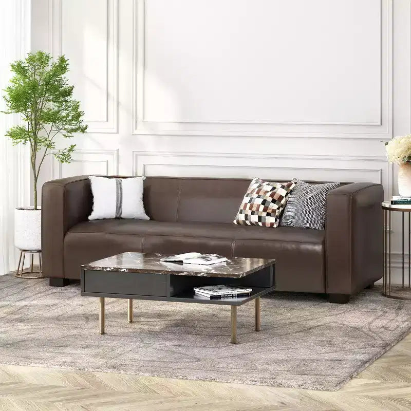 80.25 Canapé 3 places marron clair pour salon et salle de réunion Aucun assemblage requis
