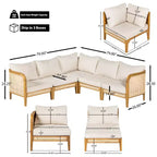 Canapé d'angle en rotin et bois d'acacia en V avec coussins 5 places d'extérieur style bohème Tighnari Christopher Knight Home