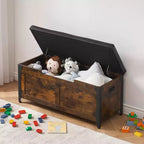 Farmhouse Storage Chest & Toy Box - 300LB Rustic Wooden Trunk with Safety Hinges for Entryway, Living Room