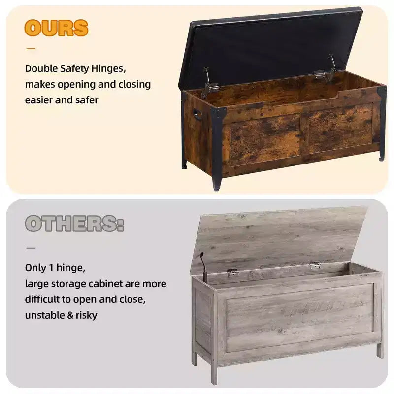 Coffre de rangement et de jouets de ferme - Coffre en bois rustique de 136 kg avec charnières de sécurité pour entrée, salon