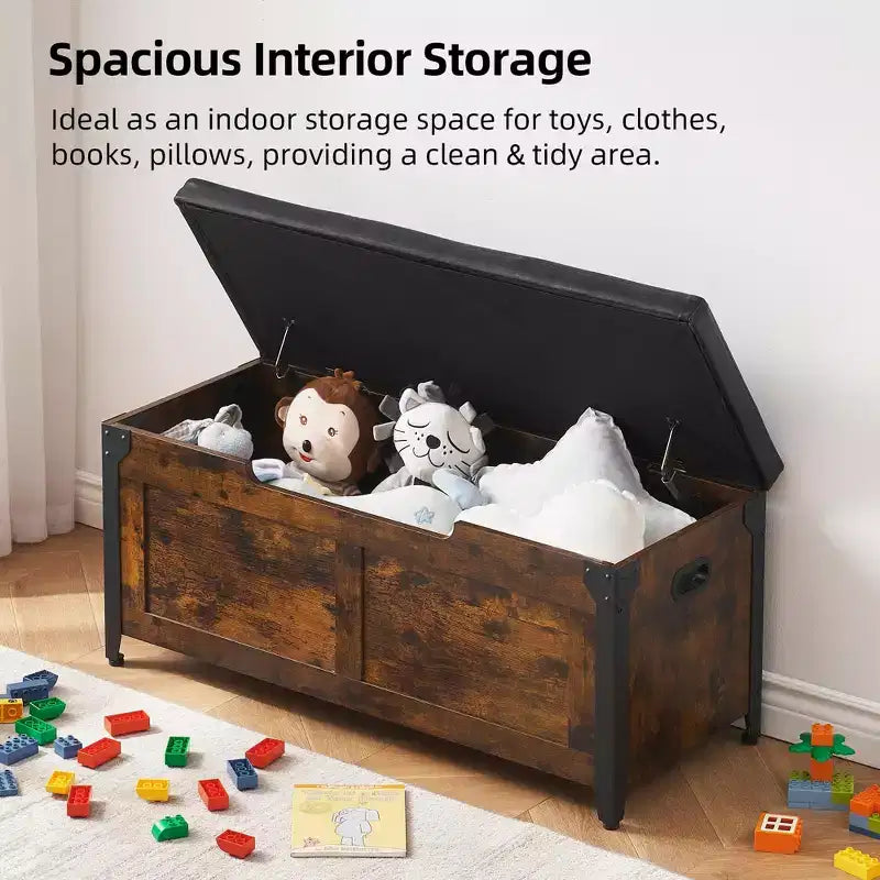 Coffre de rangement et de jouets de ferme - Coffre en bois rustique de 136 kg avec charnières de sécurité pour entrée, salon