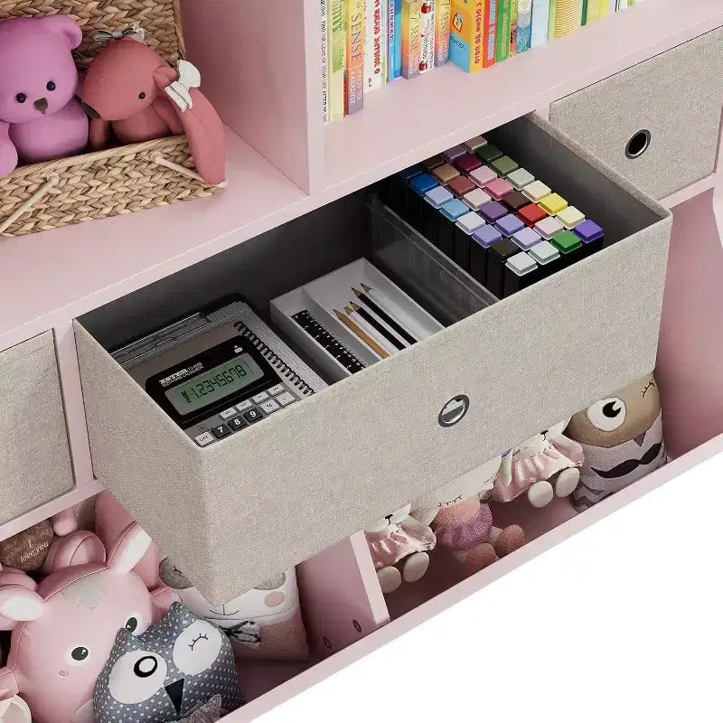 Organisateur de jouets Acekool pour enfants, grand meuble de rangement à 7 compartiments, bibliothèque à 3 niveaux avec 3 tiroirs et bacs inclinés pour salle de jeux, chambre d'enfant, salon, gris