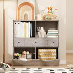 Organisateur de jouets Acekool pour enfants, grand meuble de rangement à 7 compartiments, bibliothèque à 3 niveaux avec 3 tiroirs et bacs inclinés pour salle de jeux, chambre d'enfant, salon, gris