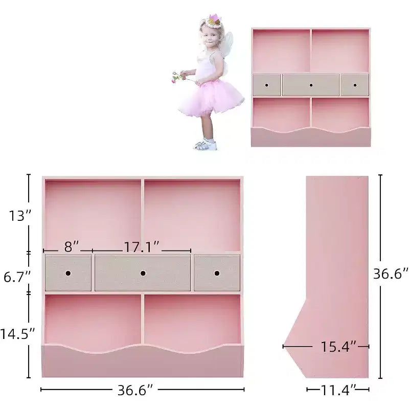 Organisateur de jouets Acekool pour enfants, grand meuble de rangement à 7 compartiments, bibliothèque à 3 niveaux avec 3 tiroirs et bacs inclinés pour salle de jeux, chambre d'enfant, salon, gris