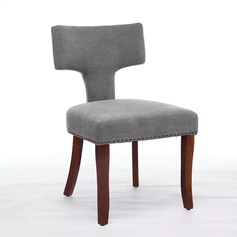 CLIHOME Lot de 2 chaises d'appoint rembourrées en tissu de lin style ferme, dossier incurvé, chaises de salle à manger avec cadre en bois massif