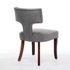 CLIHOME Lot de 2 chaises d'appoint rembourrées en tissu de lin style ferme, dossier incurvé, chaises de salle à manger avec cadre en bois massif