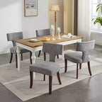 CLIHOME Lot de 2 chaises d'appoint rembourrées en tissu de lin style ferme, dossier incurvé, chaises de salle à manger avec cadre en bois massif