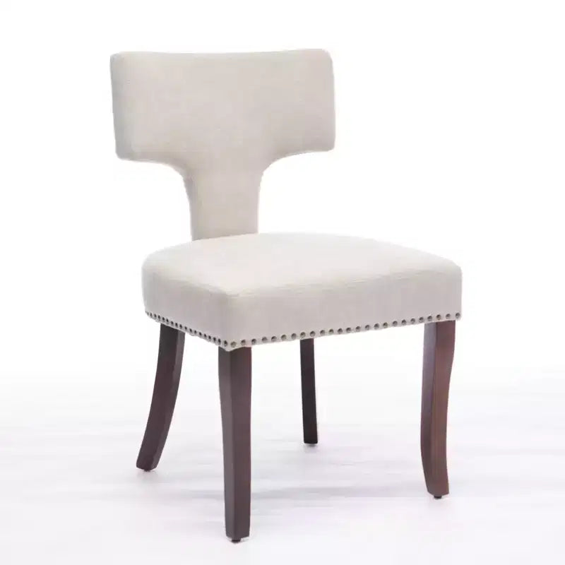 CLIHOME Lot de 2 chaises d'appoint rembourrées en tissu de lin style ferme, dossier incurvé, chaises de salle à manger avec cadre en bois massif